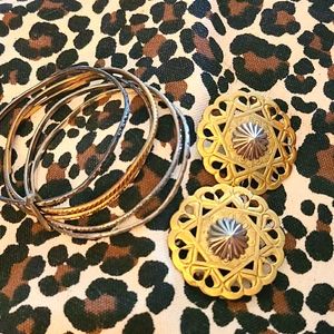 Vintage Multi-Tone Earring and Bracelet Set